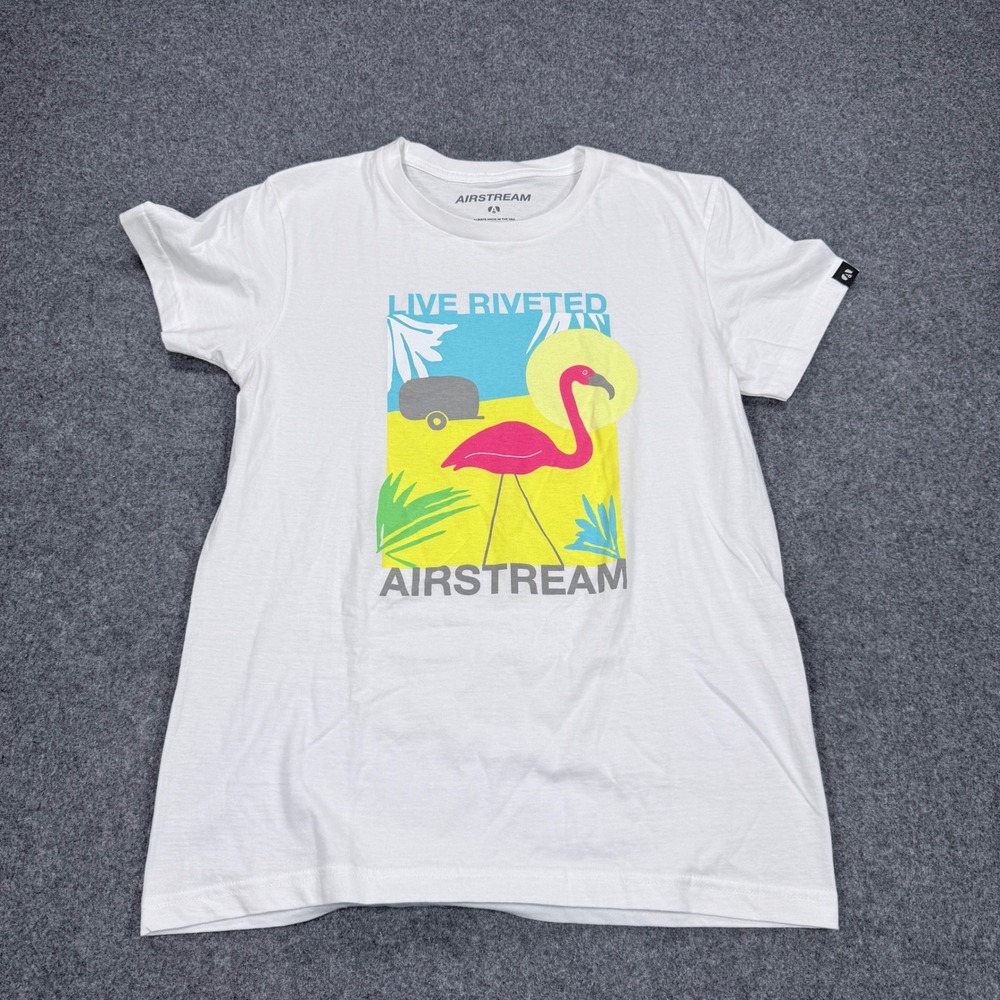 Airstream Live Riveted Flamingo Graphic Tee White Size L Made in USA